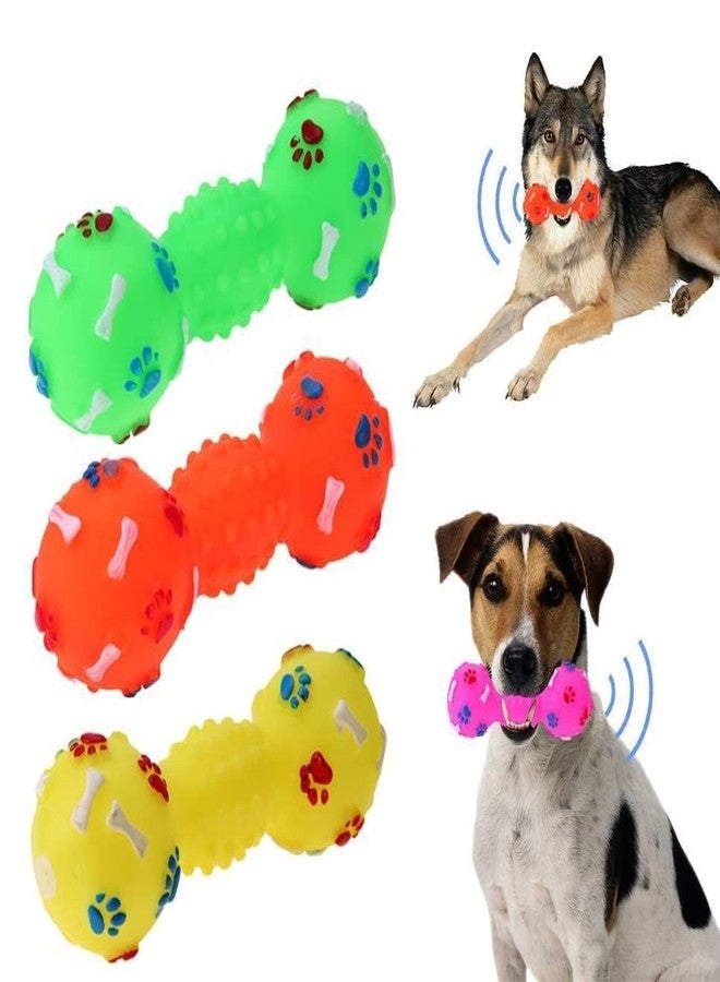 Pet Believe Colorful Squeaky Paw Print Rubber Non Toxic Sound & Chew Dumbell Toy for Puppies & Small Dogs (Color May Vary) - Image 2